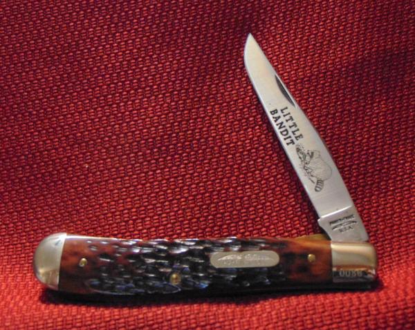 BY SCHRADE CUTLERY CORP. IN 1978 PARKER- FROST LITTLE BANDIT LOCKBACK TRAPPER BROWN BONE BY SCHRADE CUTLERY CORP. IN 1978 PARKER- FROST LITTLE BANDIT LOCKBACK TRAPPER BROWN BONE