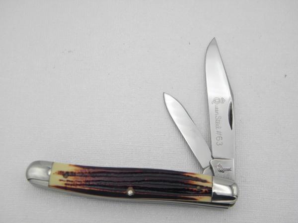 Queen Cutlery #63 Serpentine Jack burnt orange imitation Winterbottom bone:  4” closed, circa 1961,