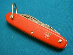 VINTAGE RED COLONIAL PROV SPORTSMAN USA ADVERTISING SCOUT FOLDING POCKET CAMP KNIFE KNIVES OLD