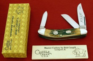 CRIPPLE CREEK USA Custom Bob Cargill Prime Stag SOWBELLY Knife 1984 MIB & Paper Work