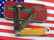 Bear & Son Custom 2 Blade Mountain Man Knife w/ Smooth Yellow Bone Handles & Blued Handles -NOS Bear & Son Custom 2 Blade Mountain Man Knife w/ Smooth Yellow Bone Handles & Blued Handles -NOS