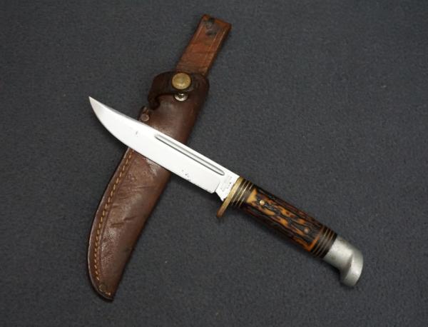 + VNTG SCARCE WESTERN STAINLESS STEEL USA S-H48A Knife w/Original Leather Sheath +
