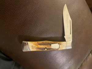 Schatt & Morgan Fat & Gnarly Stag 1 OF 75 Made With Single Blade Plus Slanted Nickel Silver Biolster