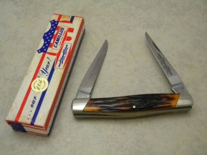 Camillus New York USA Imitation Stag 19 Slant Bolsters Muskrat Knife 1976 NIB