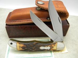 Schrade + USA 227UH Uncle Henry Staglon Folding Bowie/Hunter Knife & Pouch - NIB