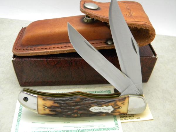 Schrade + USA 227UH Uncle Henry Staglon Folding Bowie/Hunter Knife & Pouch - NIB