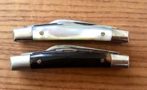 Pair of Vintage Miller Bros Small Congress Whittlers Pearl & Tortoise Shell