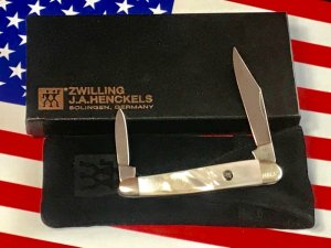 Zwilling J A Henckels 2 Blade Half (1/2) Whittler Knife w/ Fiery Mother of Pearl Handles - NOS