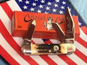 Colonel Coon (by Queen) Equal End Cigar Stockman w/ Great Stag Handles -NOS