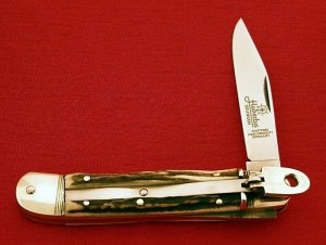 HUBERTUS Solingen Rostfrei Geschmiedet Germany AUTOMATIC SWITCHBLADE Lever Lock Prime Stag Knife 