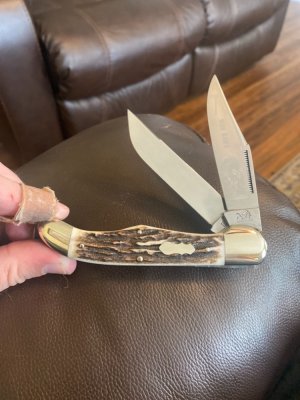 1983 Bulldog Brand Solingen Germany Super Fat & Super Gmarly Stag Hamdles Folding Hunter War Hawk