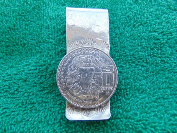 Navajo Style Money Clip, Handmade and Signed. With Large Mexican Coin. Navajo Style Money Clip, Handmade and Signed. With Large Mexican Coin.