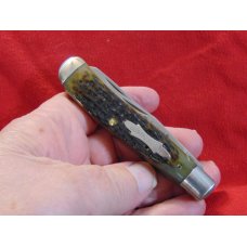 MIB THE LUMBERMAN TRAPPER KNIFE BY SCHRADE CUTLERY CORP. GREEN BONE c1981 # G0391 MIB THE LUMBERMAN TRAPPER KNIFE BY SCHRADE CUTLERY CORP. GREEN BONE c1981 # G0391