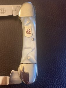 Vintage Kissing Crane Solingen Germany Cracked Ice Handle Canoe With Nickel Silver Bolsters 