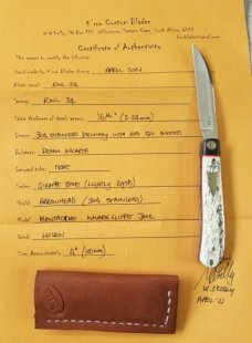 K'roo Custom Giraffe bone Slimline wharnie Knife, NEW,W/ slip, 4"giiraffe bone..denim micarta K'roo Custom Giraffe bone Slimline wharnie Knife, NEW,W/ slip, 4"giiraffe bone..denim micarta