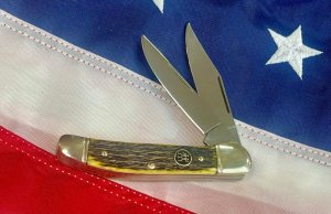 J A Henckels Copperhead Pocket Knife w Green Bone Handles +Black Shield -NOS