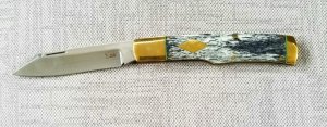 K'roo Custom Giraffe bone Native Knife, NEW,W/ slip, 4" closed Brass filework work 