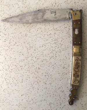 ANTIQUE PRE 1900 BEAUVOIR NAVAJA STYLE HORN & IVORY FOLDING HUNTING KNIFE