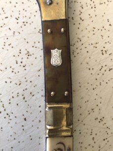 ANTIQUE PRE 1900 BEAUVOIR NAVAJA STYLE HORN & IVORY FOLDING HUNTING KNIFE ANTIQUE PRE 1900 BEAUVOIR NAVAJA STYLE HORN & IVORY FOLDING HUNTING KNIFE