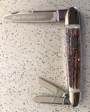 VINTAGE STAG BULLDOG BRAND HAMMER FORGED GERMANY 1998  ANGLO SAXON WHITTLER “NEW ORLEANS KNIFE”/MINT