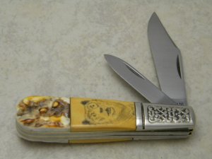 Schrade USA 206 Stag and Etched Bone Fancy Grand-Dad's Barlow Knife 