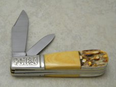 Schrade USA 206 Stag and Etched Bone Fancy Grand-Dad's Barlow Knife Schrade USA 206 Stag and Etched Bone Fancy Grand-Dad's Barlow Knife