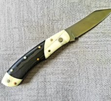 Mhara Custom Native Knife,Hippo Ivory Bolsters N690,4"NEW W/ slip & box & coa...black G10 scales 