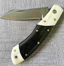 Mhara Custom Native Knife,Hippo Ivory Bolsters N690,4"NEW W/ slip & box & coa...black G10 scales 