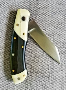 Mhara Custom Native Knife,Hippo Ivory Bolsters N690,4"NEW W/ slip & box & coa...black G10 scales 