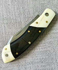 Mhara Custom Native Knife,Hippo Ivory Bolsters N690,4"NEW W/ slip & box & coa...black G10 scales 