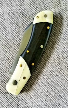 Mhara Custom Native Knife,Hippo Ivory Bolsters N690,4"NEW W/ slip & box & coa...black G10 scales 
