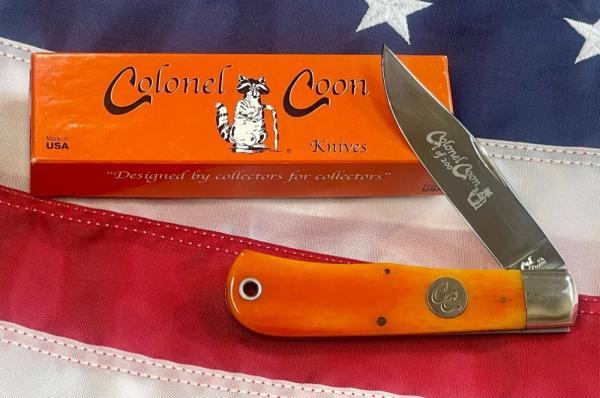 Colonel Coon Large Mountain Man Lock Back Hunting Pocket Knife w Bone Handles & One of 200 +Orig Box