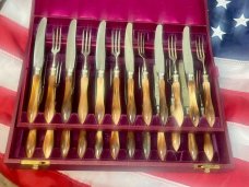 Vintage JA Henckels Knife & Fork (fish?) 12 Place Set -Beautiful Handles! -Solingen Germany -NOS