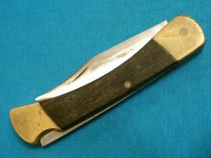 VINTAGE 1960'S 2 LINE 3 PIN INVERTED STAMP 110 BUCK USA LOCKBACK FOLDING HUNTER POCKET KNIFE KNIVES