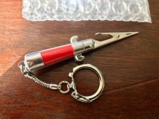 Miniature Switchblade Keychain Roach Clip, Cactus Bolsters, Red Wrap Handle, Possible Hong Kong Miniature Switchblade Keychain Roach Clip, Cactus Bolsters, Red Wrap Handle, Possible Hong Kong