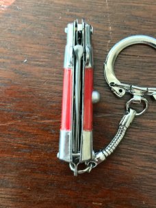 Miniature Switchblade Keychain Roach Clip, Cactus Bolsters, Red Wrap Handle, Possible Hong Kong Miniature Switchblade Keychain Roach Clip, Cactus Bolsters, Red Wrap Handle, Possible Hong Kong
