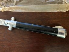 Vintage Japanese Manual Action Lockback Stiletto Knife, Black Plastic Handle, Unused With Box  