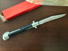 Vintage Japanese Manual Action Lockback Stiletto Knife, Black Plastic Handle, Unused With Box  