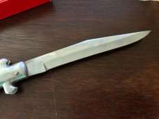 Vintage Japanese Manual Action Lockback Stiletto Knife, Black Plastic Handle, Unused With Box  