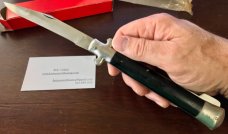 Vintage Japanese Manual Action Lockback Stiletto Knife, Black Plastic Handle, Unused With Box  
