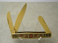 Fight'n Rooster Frank Buster Cutlery Co. Germany Gold Plated Rose Stockman Knife Pre 1982 Fight'n Rooster Frank Buster Cutlery Co. Germany Gold Plated Rose Stockman Knife Pre 1982