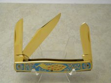 Fight'n Rooster Frank Buster Cutlery Co. Germany Gold Plated Peacock Stockman Knife Pre 1982