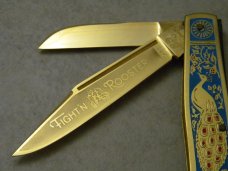 Fight'n Rooster Frank Buster Cutlery Co. Germany Gold Plated Peacock Stockman Knife Pre 1982