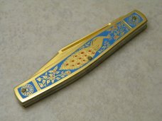 Fight'n Rooster Frank Buster Cutlery Co. Germany Gold Plated Peacock Stockman Knife Pre 1982