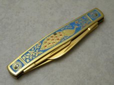 Fight'n Rooster Frank Buster Cutlery Co. Germany Gold Plated Peacock Stockman Knife Pre 1982