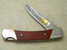 Buck USA Model # 501 Raccoon Gold Etch "Buck Bandit" 241 of 250 Wood Lockback Knife in Box c.1984