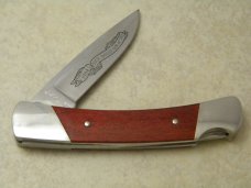Buck USA Model # 501 Raccoon Gold Etch "Buck Bandit" 241 of 250 Wood Lockback Knife in Box c.1984