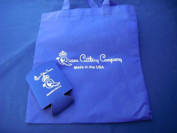 Queen Cutlery Company USA Collectors Knife Advertisement Gift Bag & koozie from Queen Factory Store. Queen Cutlery Company USA Collectors Knife Advertisement Gift Bag & koozie from Queen Factory Store.
