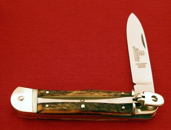 HUBERTUS Solingen Geschmiedet Rostfrei Germany AUTOMATIC SWITCHBLADE Lever Lock Prime Stag Knife