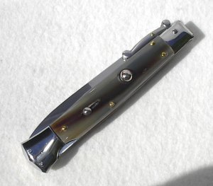 NEW OLD STOCK 1980's ITALIAN STILETTO 9" GENUINE BRAZILIAN HORN SWING GUARD LOCK BACK 